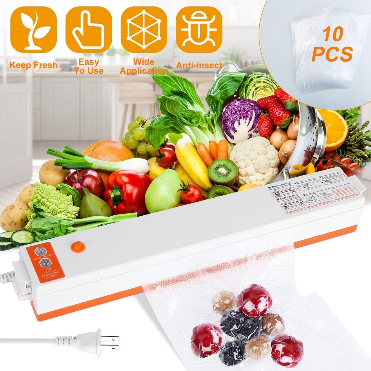 Electric Vacuum Sealer Machine Compact Food Preservation System With 10 Bags